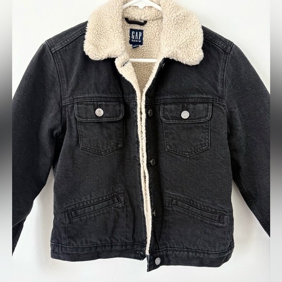 Gap Black Denim Jacket Cream Sherpa Lined Size Small - Picture 4 of 6